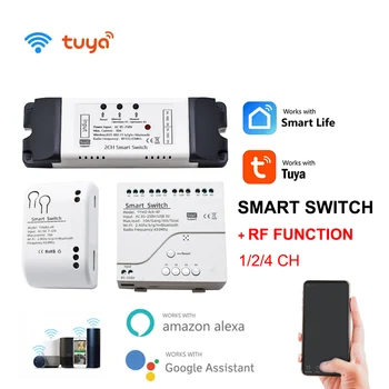 1/2/4 Spôsobom TUYA WiFi Smart Light Switch DIY Garážové brány 433 RF Controller 12V 24V 110V 220V Prijímač Pracuje s Alexa Domovská stránka Google