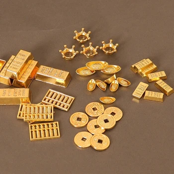 1Set 1:6/1:12 domček pre bábiky Miniatúrne Zlaté Mince, Zlaté Tehly Zlata/Medené Mince/Gold Ingot/Elektronické/Crown Doll House Príslušenstvo