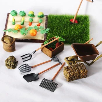 1Set domček pre bábiky Miniatúrne Farmy Nástroj Záhradníctvo Lopatu Hrable na Trávu Zeleniny Model Outdoor Pestovanie Scény Nástroj