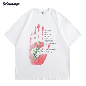 Bežné T Shirt pre Mužov, Ženy Bavlna 2023 Lete Handprint Hip Hop, Rock, Rock Páry Zodpovedajúce Tričká Unisex Tričko Luxus
