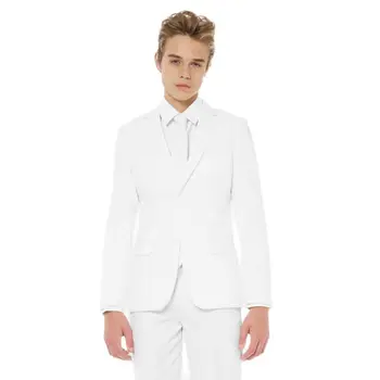 Biela Dospievajúci Chlapci Obleky, Saká Nohavice Zákazku Mladý Muž Singel Svojim Strany Prom Kabát/Svadobné Formálne Oblečenie Mládež Oblečenie