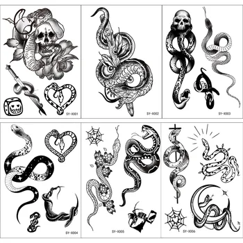 Black Snake Dočasné Tetovanie Samolepky pre Ženy, Mužov, Body Art Nepremokavé Falošné Tetovanie Tmavé Lebka Veľká Veľkosť Hady Tetovanie 150x210mm