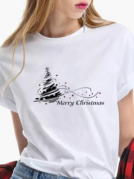 Cute Santa Claus s Jeleň Ženy Módy Tlače Bežné Ženy T-Shirt Harajuku Streetwear T Biele Tričko-Krátke Rukávy Topy Tees
