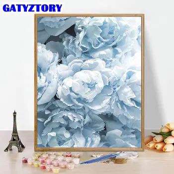 GATYZTORY 60x75cm Farba Číslo Modré Kvety Wall Art Diy Rám Obrázka Podľa Čísla, Akryl na Plátne Maľovanie Na Ozdobu