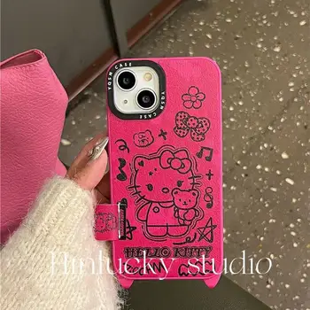 Hello Kitty Anime Kawaii Sanrio Cartoon Graffiti Luk Mriežky Vzor Telefón Prípade Roztomilý Módne Trend Farebné Plyšové Prívesok Dievča, Darček