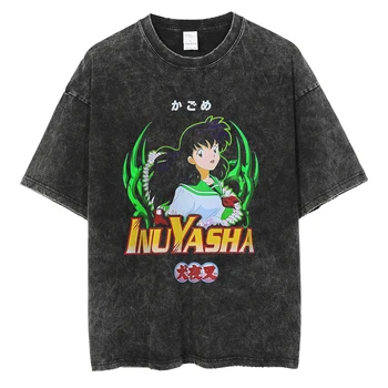 Japonské Anime Inuyasha Print T Shirt Lete Mužov Hip Hop Streetwear Harajuku Vintage Voľné Tričko Bavlna Prať Topy Tees