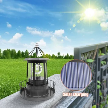 Klasické Textúra Maják Tvar Solárne LED Osvetlenie Záhrady, Trávnika Vonkajšie Lúč Rotujúce Maják Lampy Vonkajšie Beacom Lampa