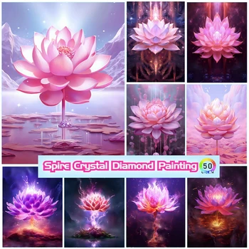 Kvety Lotus Kryštál Diamantu Mozaiky Maľovanie Výšivky Nové Fantasy Obrázok Cross Stitch Súpravy Námestie Vŕtačky Umenie Deti Hobby Darček