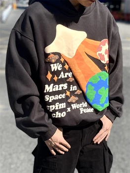 Mars A Zem CPFM.XYZ Tvár Pena Muži Ženy Hoodie CPFM XYZ Nadrozmerné Kabát Ťažké Tkaniny Unisex Pulóver s Kapucňou