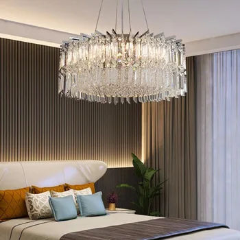 Moderné Luxusné Krištáľový Luster Pre Jedáleň Okrúhle Svietidlo Obývacia Izba LED Visí Lampa Spálňa Lesk Vnútorné Osvetlenie