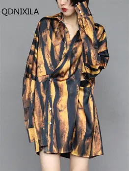 Móda Žena, Blúzky, 2023 Jar Nové Módne Duté Z Amber Voľné Blúzky, pre Ženy Stredná Dĺžka Vytlačené dámske Tričko Šaty