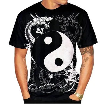 Nové Módne Bagua Tai Chi, Yin Yang 3D Vytlačené Drak Vzor pánske Letné Oblečenie tričko Unisex detské Top Krátky Rukáv。