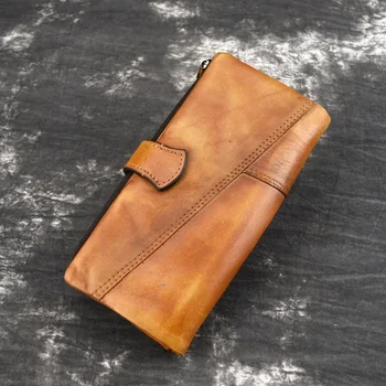 Retro kartáčovaný cowhide módne šitie dlhé kožené peňaženky s príležitostné multi card kožené pánske peňaženky RIFD