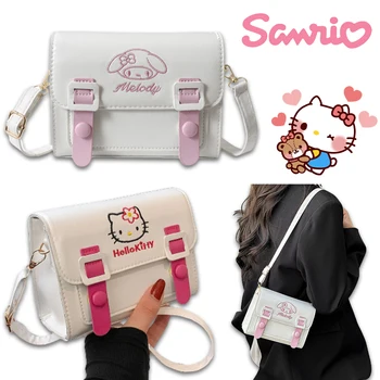 Sanrio Hello Kitty Taška cez Rameno pre Ženy, Luxusné Kožené Cartoon Crossbody Taška Kuromi Cinnamoroll Moje Melódie Magnetické Tlačidlo Darček