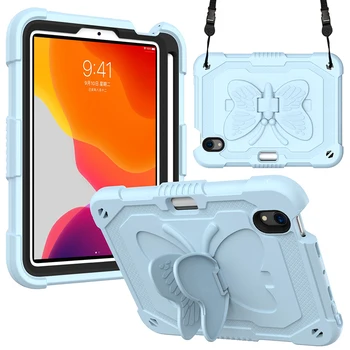 Shockproof Stojan ochranný Kryt Pre iPad mini 6 Prípade 360 Full-Telo Ťažkých Silikónový obal Pre iPad mini 6 S ozdobná šnúrka na uniforme