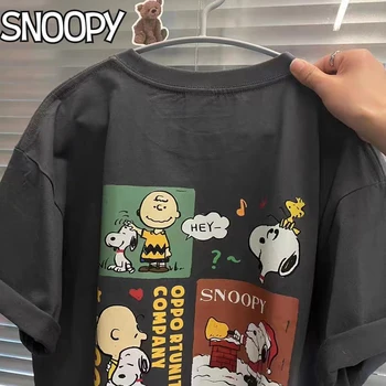 Snoopy Top Anime Ženy Móda Cartoon T-shirt Y2k Tričko Krátky Rukáv Pár T-Shirt O Krk Vrchole Letné Nadrozmerné Bavlna Čaj