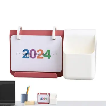Stál Stôl Kalendár Multifunkčné 2024 Mini Stolový Kalendár S Držiak Na Pero Wirebound Tabuľka Standup Jednoduchý Dizajn Mesačne