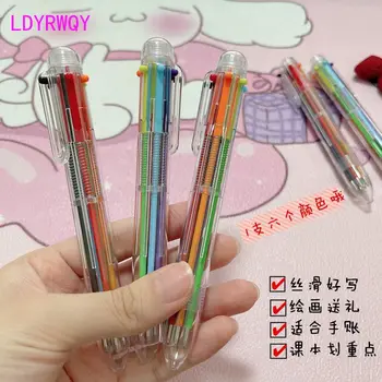 Transparentné pero shell 6-farebné pero, guličkové pero, Push pero Študent multicolor osobné rainbow pero