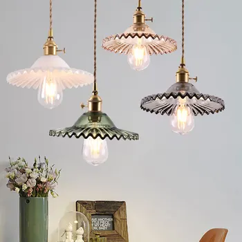 Vintage LED Nordic Mosadz Tvorivé Sklenený Prívesok Svetlo Medi Lustre Minimalistický Edison Tienidlo pre Reštaurácia Stropné Lampy