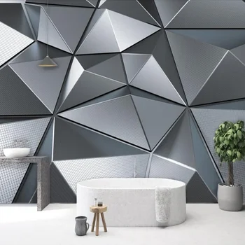 Vlastné Tapetu Moderné Technológie Silver Grey 3D Abstraktné Geometrické Vzor nástenná maľba Obývacia Izba, Spálňa, TV joj, Steny Výzdoba