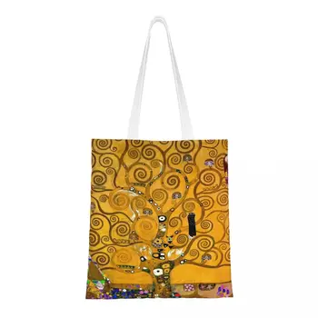 Vlastný Strom Života Gustav Klimt Plátno Nákupné Tašky Ženy Trvanlivý Obchod S Potravinami Maliarske Umenie Shopper Tote Tašky