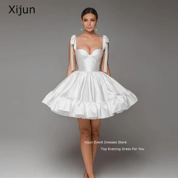 Xijun Jednoduché Biele Krátke Šaty Ples Zlatíčko-Line Večerné Šaty Návrat Domov Šaty Záhybov Party Šaty 2023 Luk Elegantné