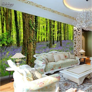 beibehang Tapety 3D Stereo Veľké nástenné Maľby Lesné rastliny a kvety tapety obývacia izba gauč spálňa flash striebro handričkou