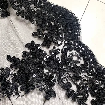 Európska Black rias Sequin Výšivky, Čipky príslušenstvo Svadobné šaty diy dizajnér čipky textílie