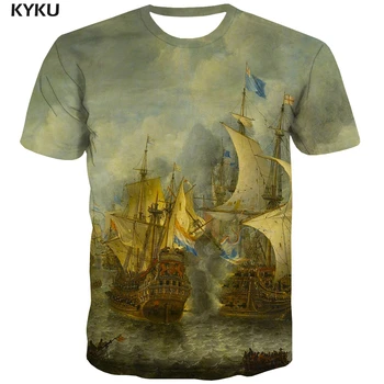 KYKU Plachta T shirt Mužov Vojny Tshirts Bežné Cloud T-shirts 3d Ocean Tričko Printed Krátky Rukáv Hip hop Bežné Topy Streetwear Topy