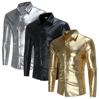 Móda Mužov Dlhé Rukávy Vytlačené Tričko Gold / Silver / Black Mužov Bar KTV Fáze Performancecasual Oblečenie
