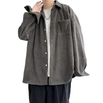 Nový kórejský Štýl Tričko Plus Veľkosť 2Xl-M Menčester Košele Mužov Harajuku Ananásu Kocky Pánske Tričko Dlhý Rukáv Streetwear Módy